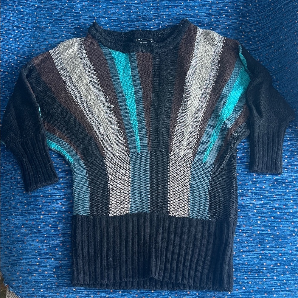 BCBGMaxAzria Black and Blue Striped long sweater or sweater mini dress